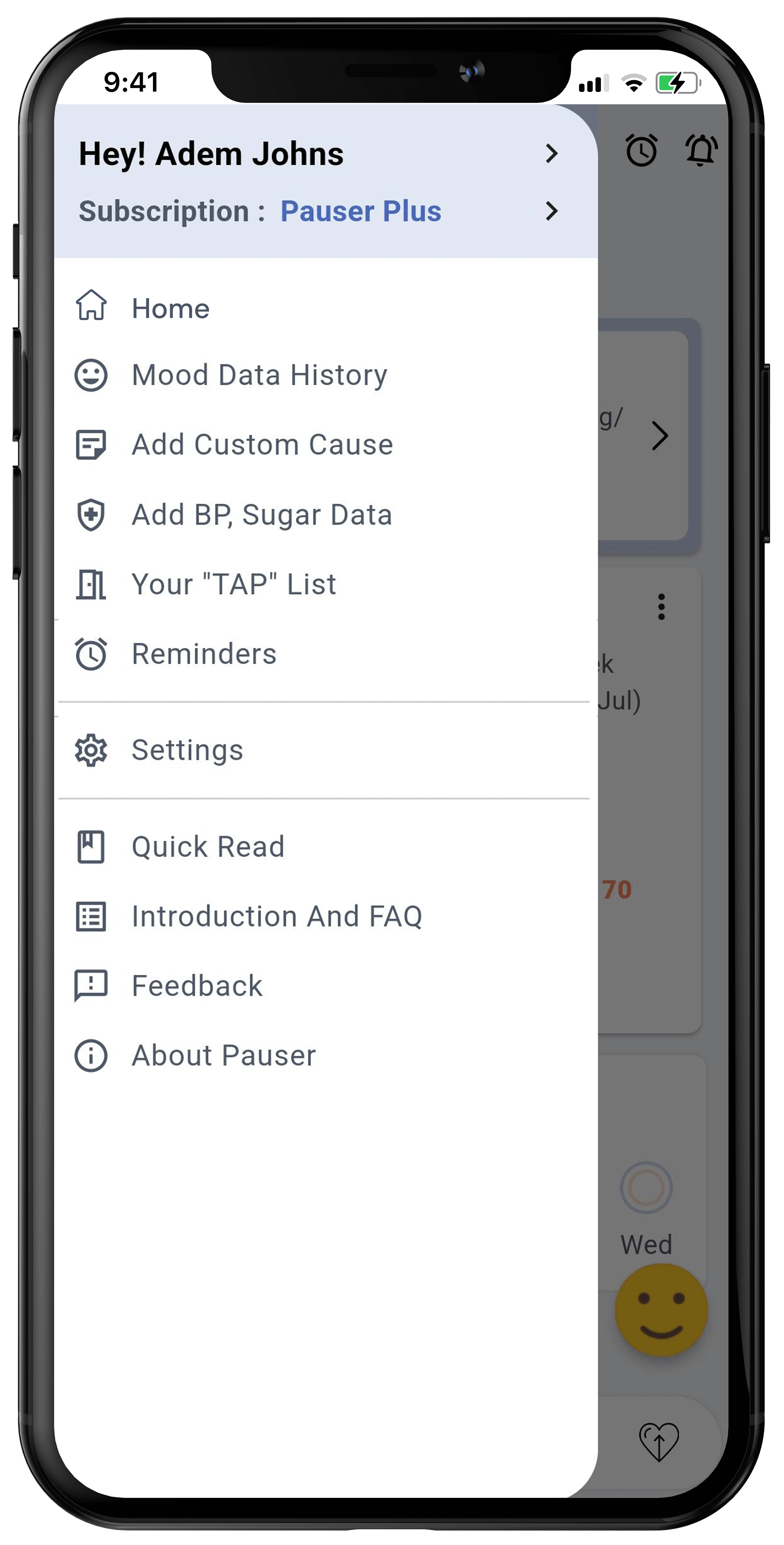 Pauser navigation screen